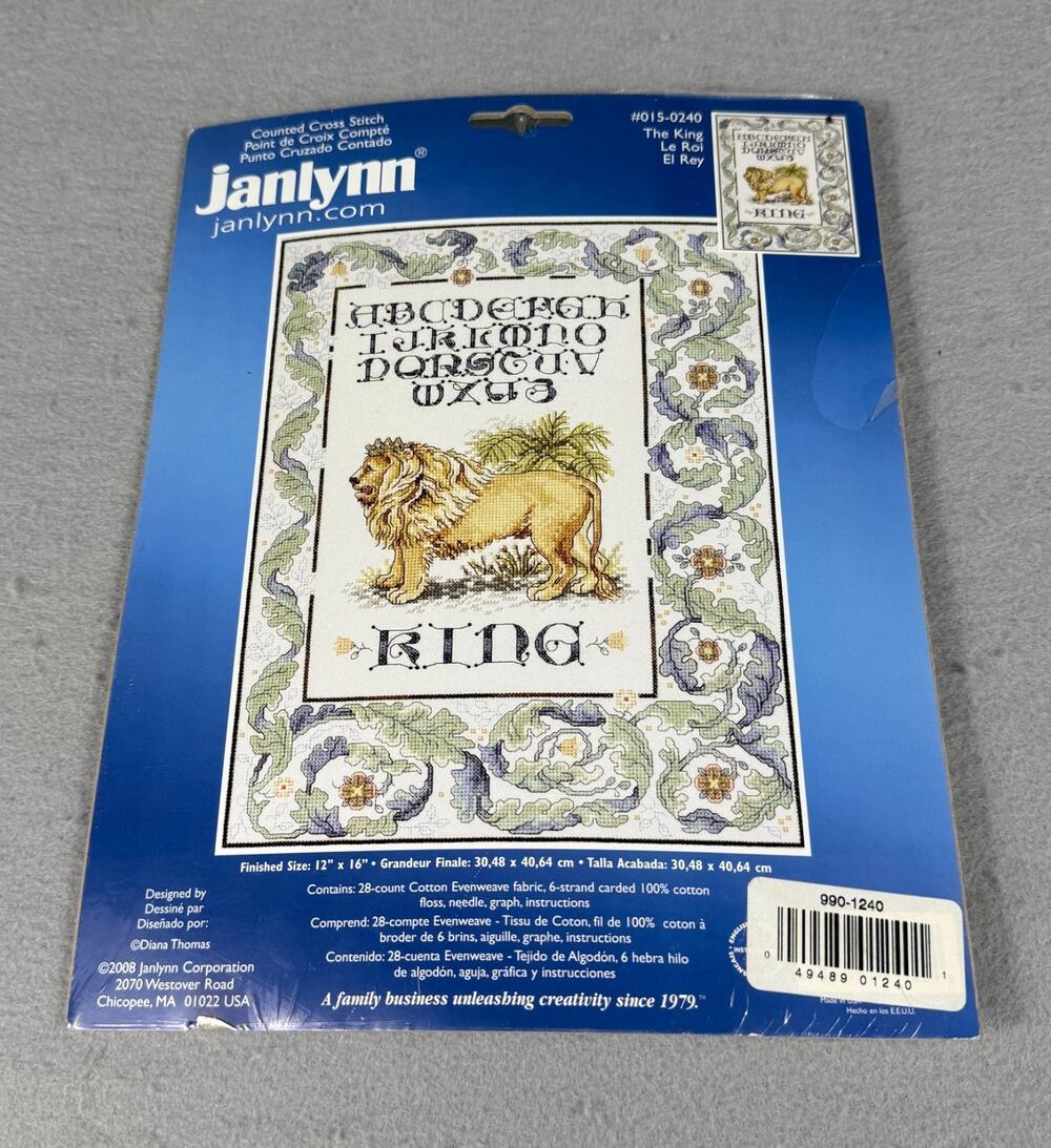 2008 Janlynn Counted Cross Stitch Kit The King Lion Le Roi 12"x16"